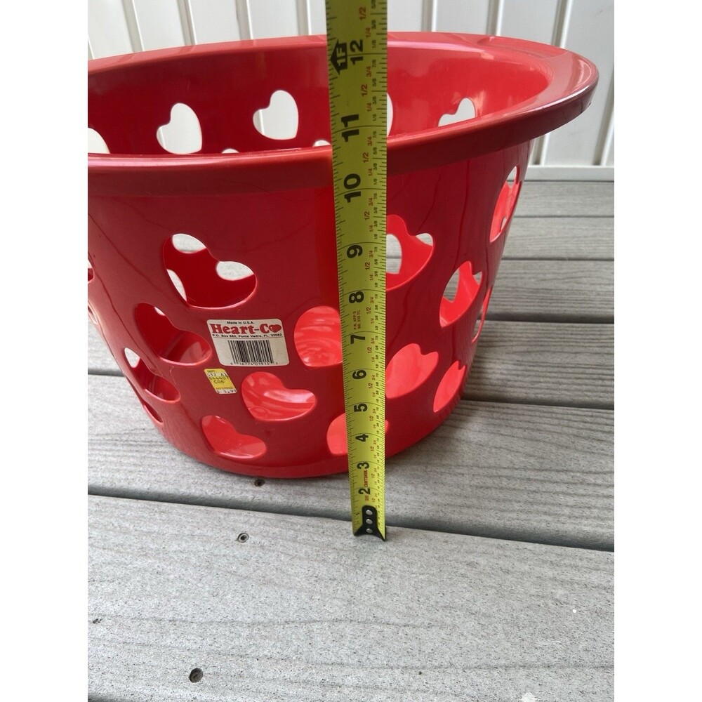 Vintage 90s Heart-Co Red Plastic Laundry Basket Retro Hearts Decor Storage Bin - Picture 8 of 10